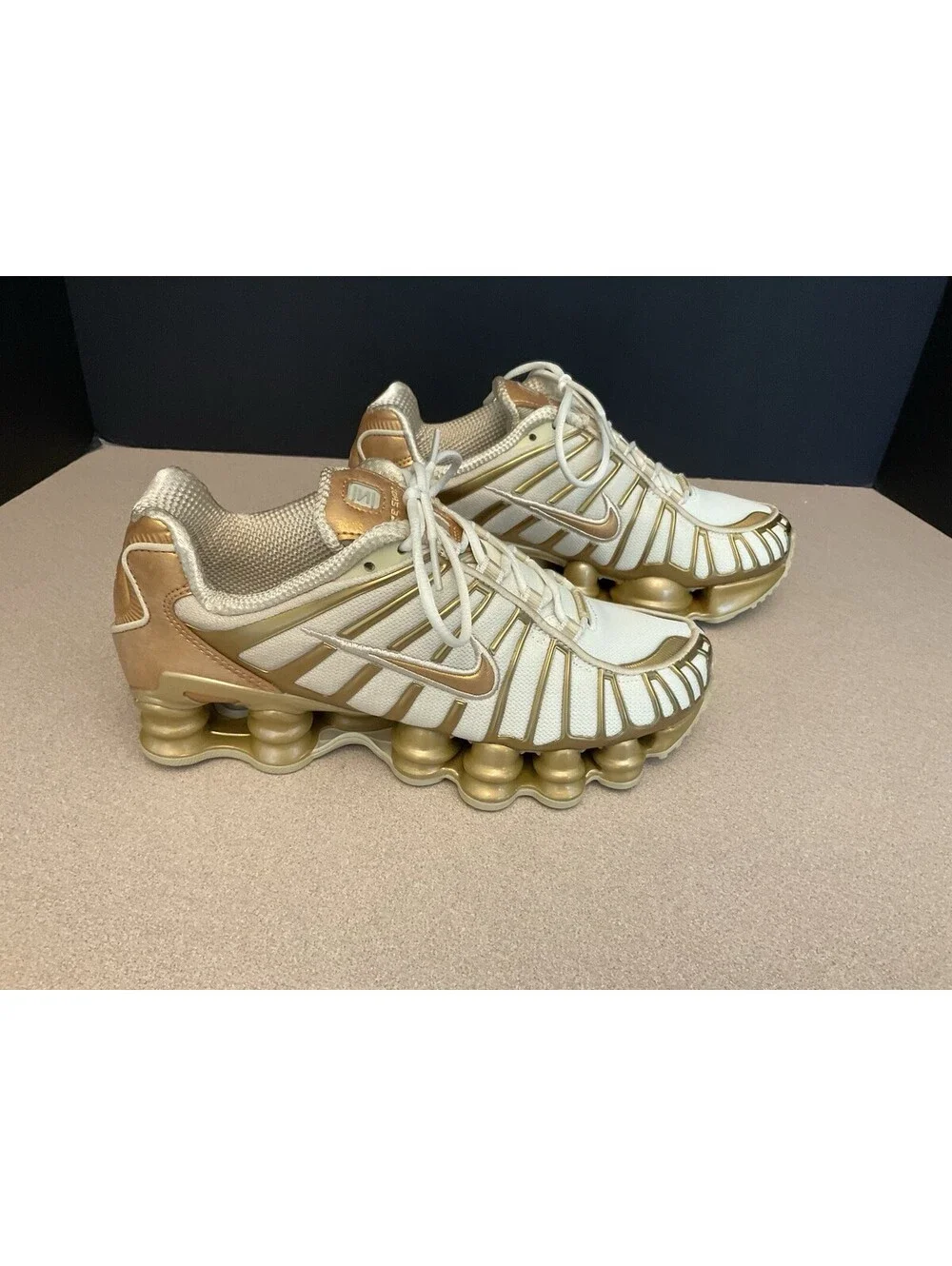 New! Womens Nike Shox TL Coconut Milk Metallic Gold Athletic Shoes. Size 6.5.